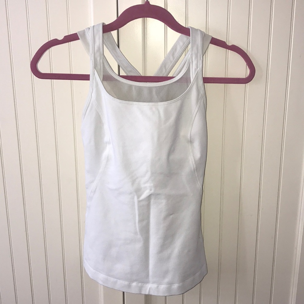 Lululemon white mesh criss cross tank top
